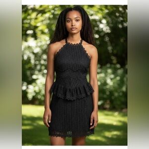 ✨ DO+BE Black Lace Crochet Peplum Mini Dress – Size M
